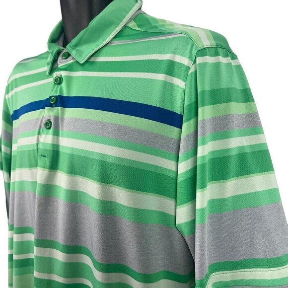 Under Armour Loose Heatgear Polo Golf Shirt Green Stripe Stretch Large - Picture 3 of 9